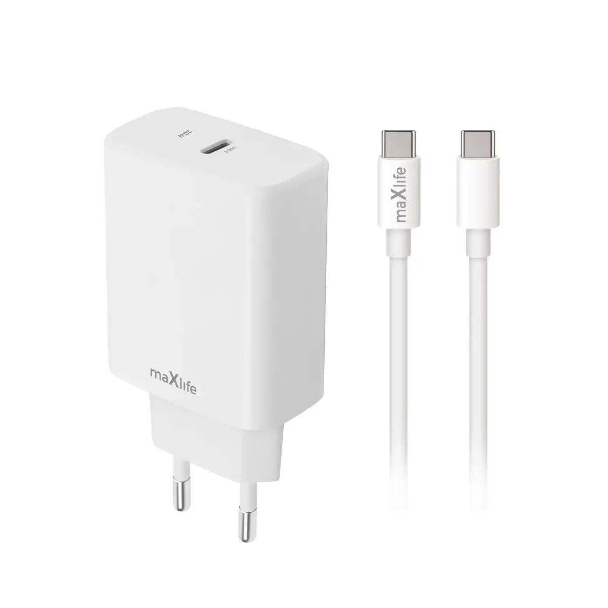 Зарядное устройство Maxlife MXTC-10 | 20W | PD, QC, PPS | USB-C | с кабелем USB-C на USB-C в комплекте | белое