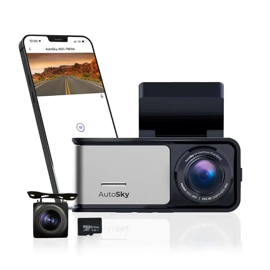 AutoSky 4K Dash Cam Pro Front 4K + Rear 1080P GPS ADC888
