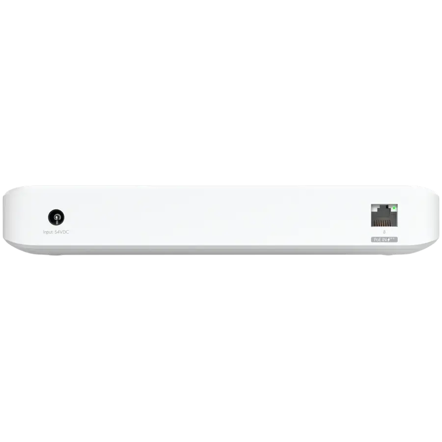 Ubiquiti USW-Ultra-210W-EU compact, Layer 2, 8-port GbE PoE switch with versatile mounting options, 7x GbE PoE+ output ports, GbE port with optional PoE++ input, 202W PoE availability with the included AC power adapter