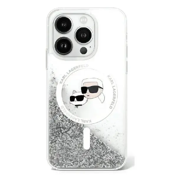 Karl Lagerfeld case for iPhone 16 6,1" KLHMP16SLGKCSGH transparent Hard Liquid Glitter Karl&Choupette Head MagSafe