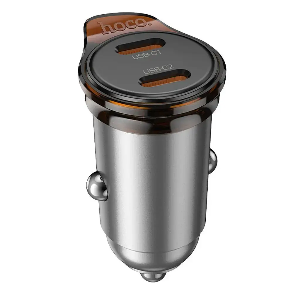 HOCO NZ16B auto lādētājs | 30W | PD, QC | USB-C | pelēks