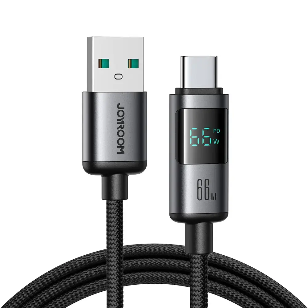 Joyroom S-A16 Pro Prism Series datu pārraides un uzlādes vads | USB-A uz USB-C | 66W | ar LED ekrānu | 1.2m | melns