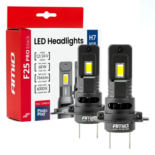 LED Headlights Series F25 PRO BLACK FULL CANBUS H7 68W 12V 24V AMIO-04720