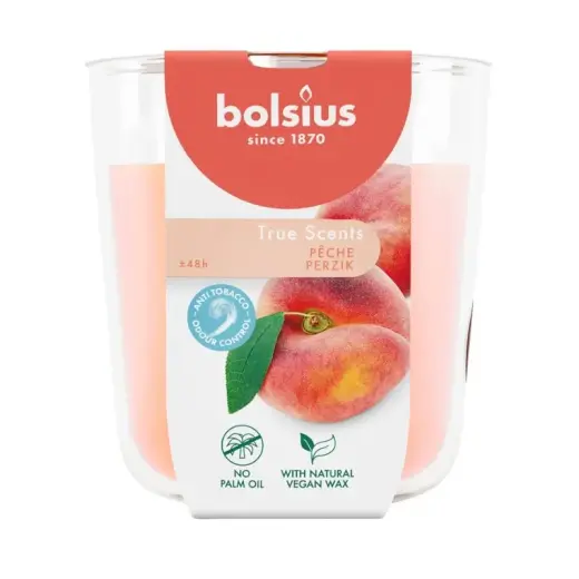 Žvakė su kvapu stiklinėje „True Scents“ Ø97x85mm, persikų spalvos