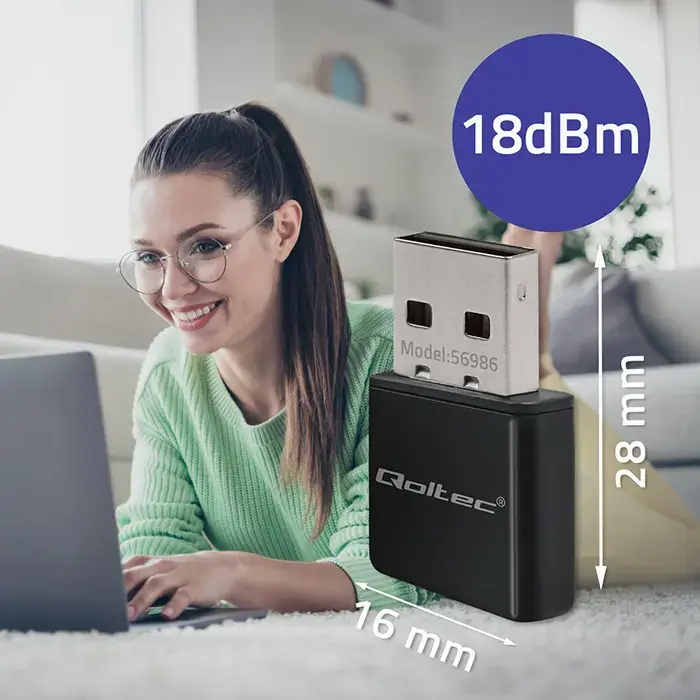 Qoltec 56986 bezvadu īpaši ātrdarbīgs mini adapteris NANO WiFi | Standarta N | USB 2.0 | 300 Mbps