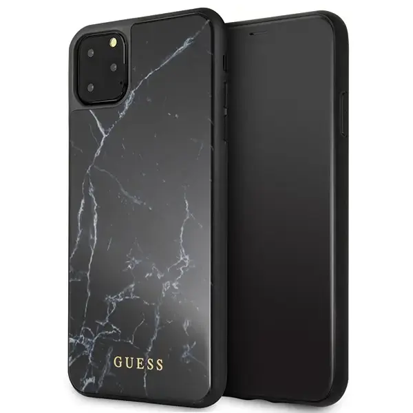Guess GUHCN65HYMABK Marble Cover Silikona Aizsargapvalks Apple iPhone 11 Pro Max Melns