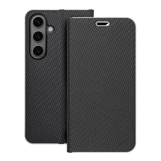 LUNA Carbon knyginio tipo telefono dėklas Samsung Galaxy S24 (S921) juodas