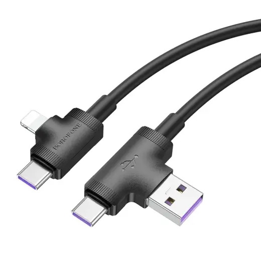 Borofone Cable BX73 4 in 1 - USB + Type C to Type C + Lightning - 5A 1 metre black
