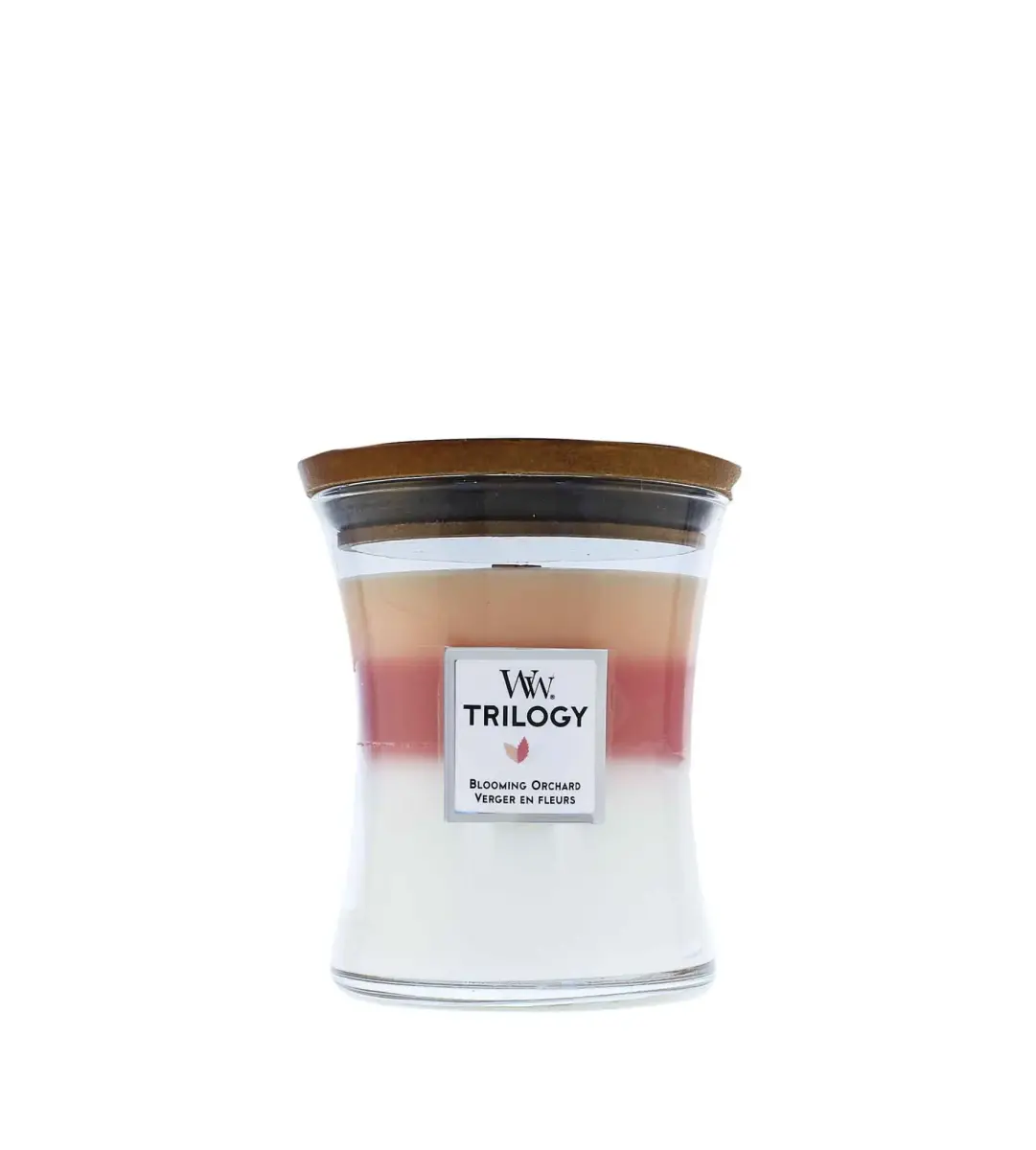 WoodWick Trilogy Blooming Orchard scented candle with wooden wick 275 g