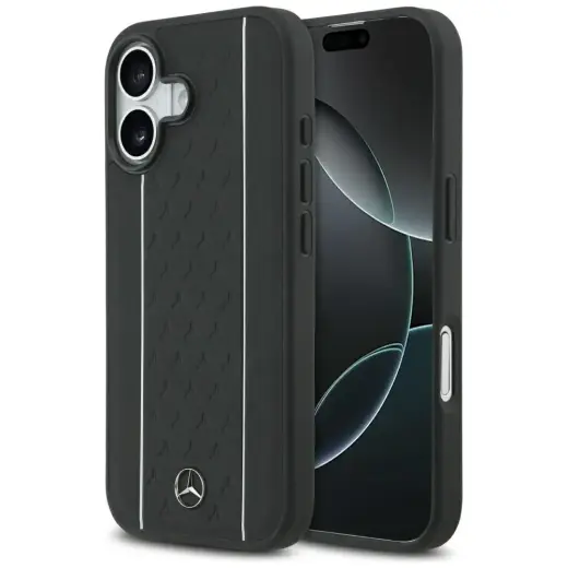 Mercedes Leather Star Pattern Stripes phone case with MagSafe support for iPhone 17 black