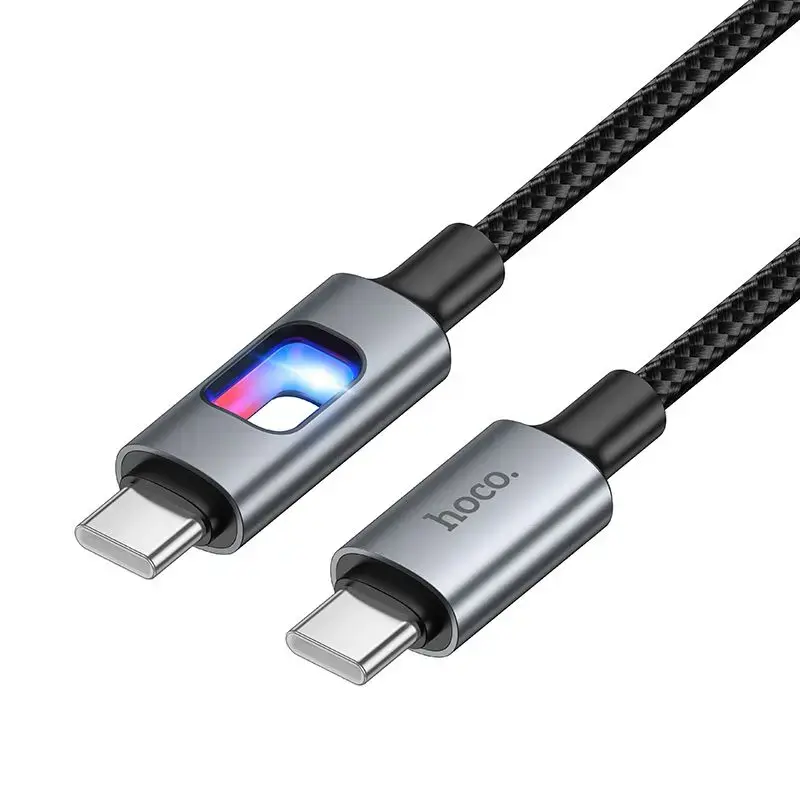 HOCO U144 datu pārraides un uzlādes vads | USB-C uz USB-C | 60W | ar LED ekrānu | 1.2m | melns