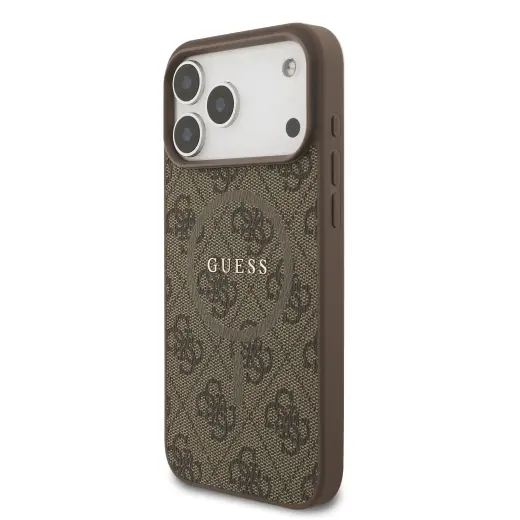 Guess PU Leather 4G Colored Ring maciņš ar MagSafe atbalstu telefonam iPhone 17 Pro Max brūns