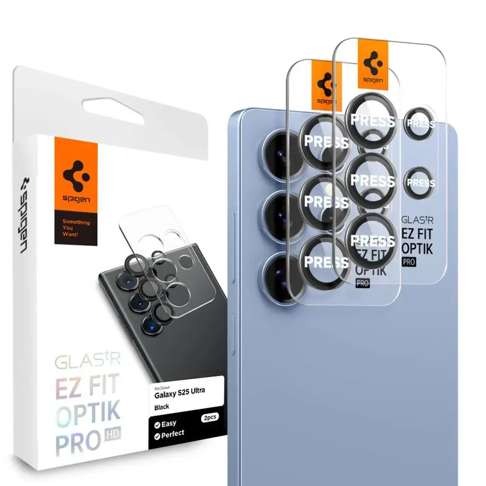 Spigen Optik Pro GLAS.TR EZ FIT 2-pack Camera Cover for Samsung Galaxy S25 Ultra - Black