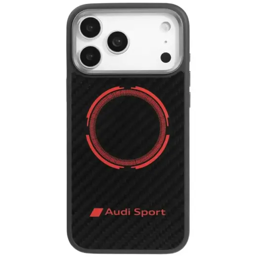 Audi RSQ Carbon Fiber Sport Red Circle maciņš ar MagSafe atbalstu telefonam iPhone 17 Pro Max melns