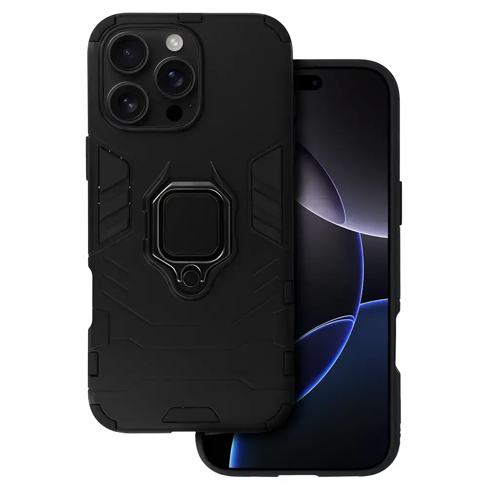 Ring Armor maciņš ar statīvu telefonam iPhone 16 Pro Max melns