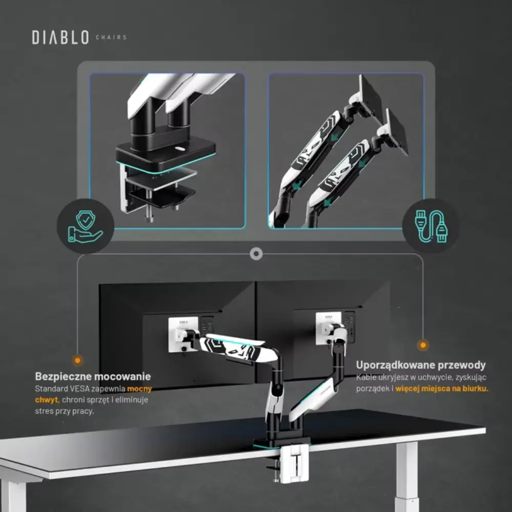 Diablo RGB X-Arm Dual 35" Dual Monitor Mount white and black