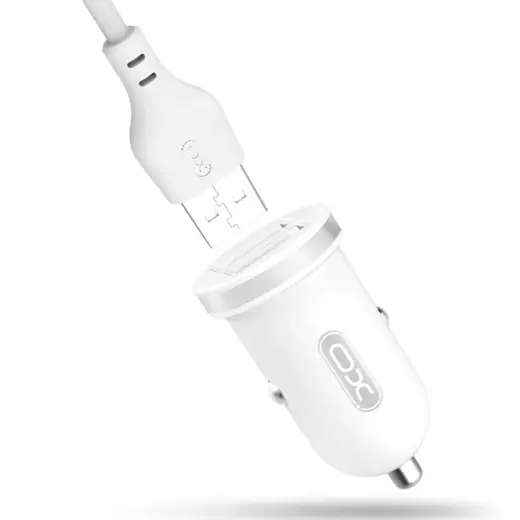 XO TZ08 car charger 2x USB 2,1A white + Lightning cable