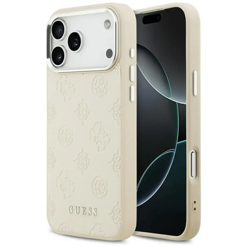 Guess Peony Hot Stamp Script MagSafe Case for iPhone 17 Pro Max Beige