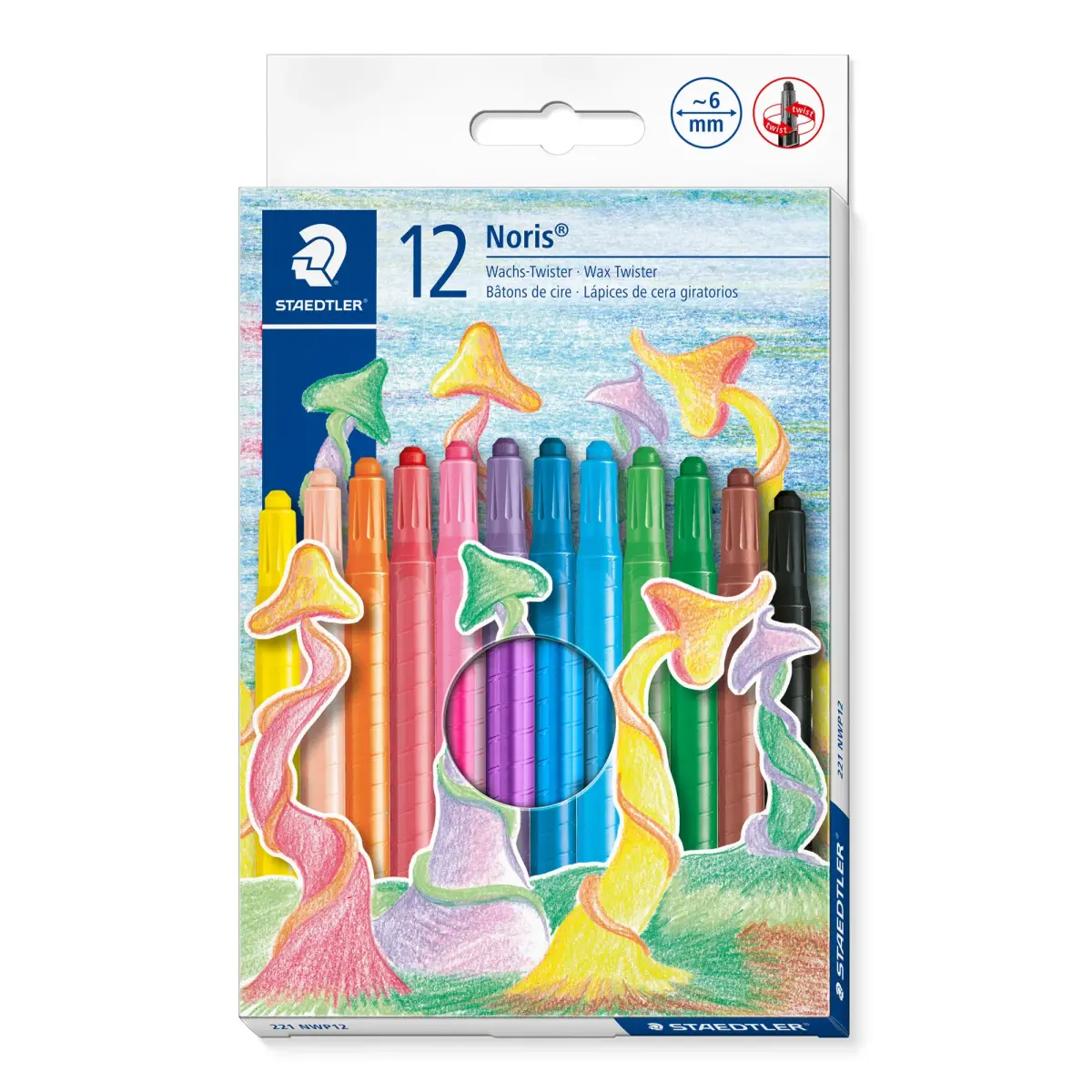 Vaska krītiņi plastmasas korpusā STAEDTLER NORIS CLUB 221 diametrs 6mm, 12 krāsas