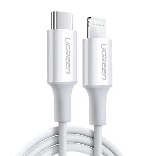 Ugreen 10493 datu pārraides un uzlādes vads | MFI | USB-C uz Lightning | 18W | 1m | balts