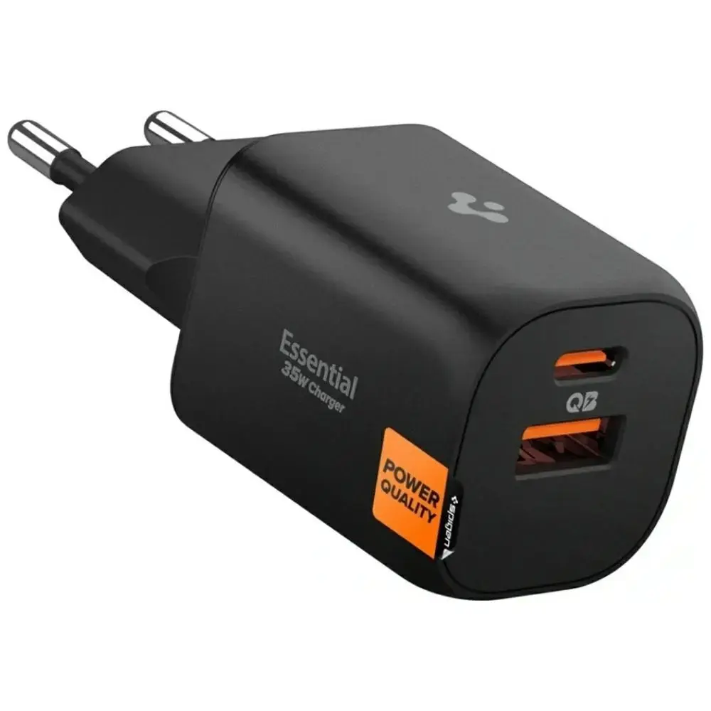 Spigen Essential EE352EU tīkla lādētājs | 35W | USB-C, USB-A | melns