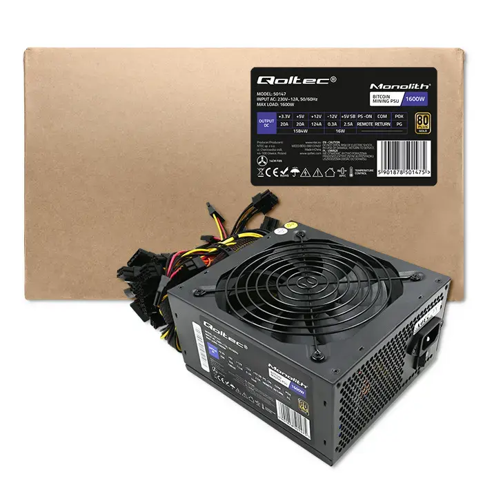 Qoltec ATX Power Supply 1600W | 80 Plus Gold | Data mining