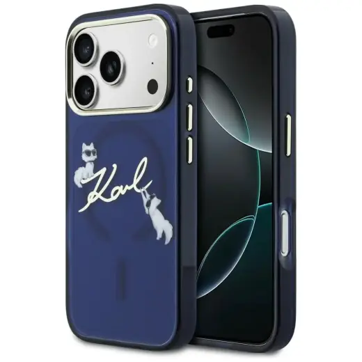 Karl Lagerfeld IML Choupettes Karl Script Logo чехол с поддержкой MagSafe для телефона iPhone 17 Pro синий