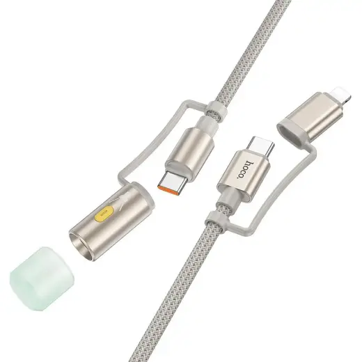 Hoco U138 2-in-1 datu pārraides un uzlādes vads | USB-C uz USB-C, Lightning | PD, QC 3.0 | 60W | 1.2m | pelēks