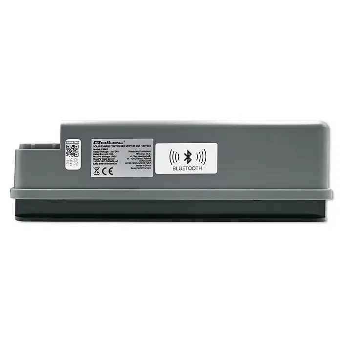 Qoltec Solar Charge Controller MPPT with Temperature Sensor 30A | 12V / 24V | LCD | 2 x USB | Bluetooth | APP | GEL | LiFePO4