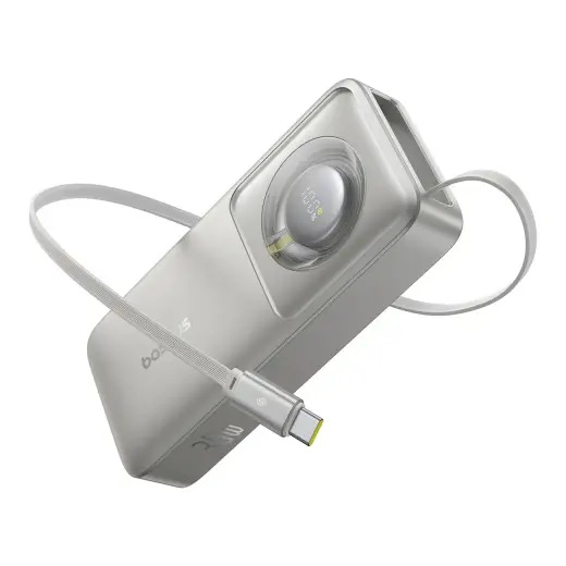 Baseus Free2Pull P10073701843-00 ārējais akumulators (powerbank) | 10000 mAh | 30W | USB-C | Ievilkams kabelis | pelēks