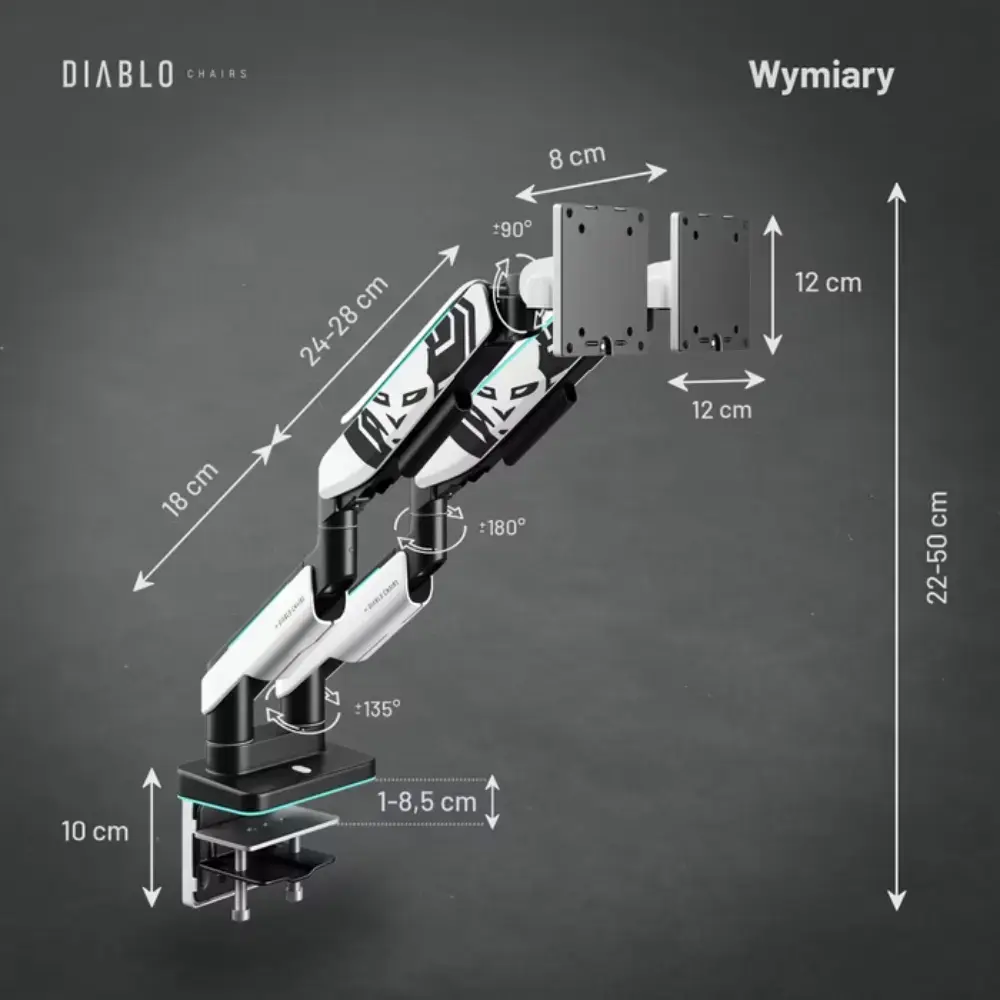 Diablo RGB X-Arm Dual 35" Dual Monitor Mount white and black