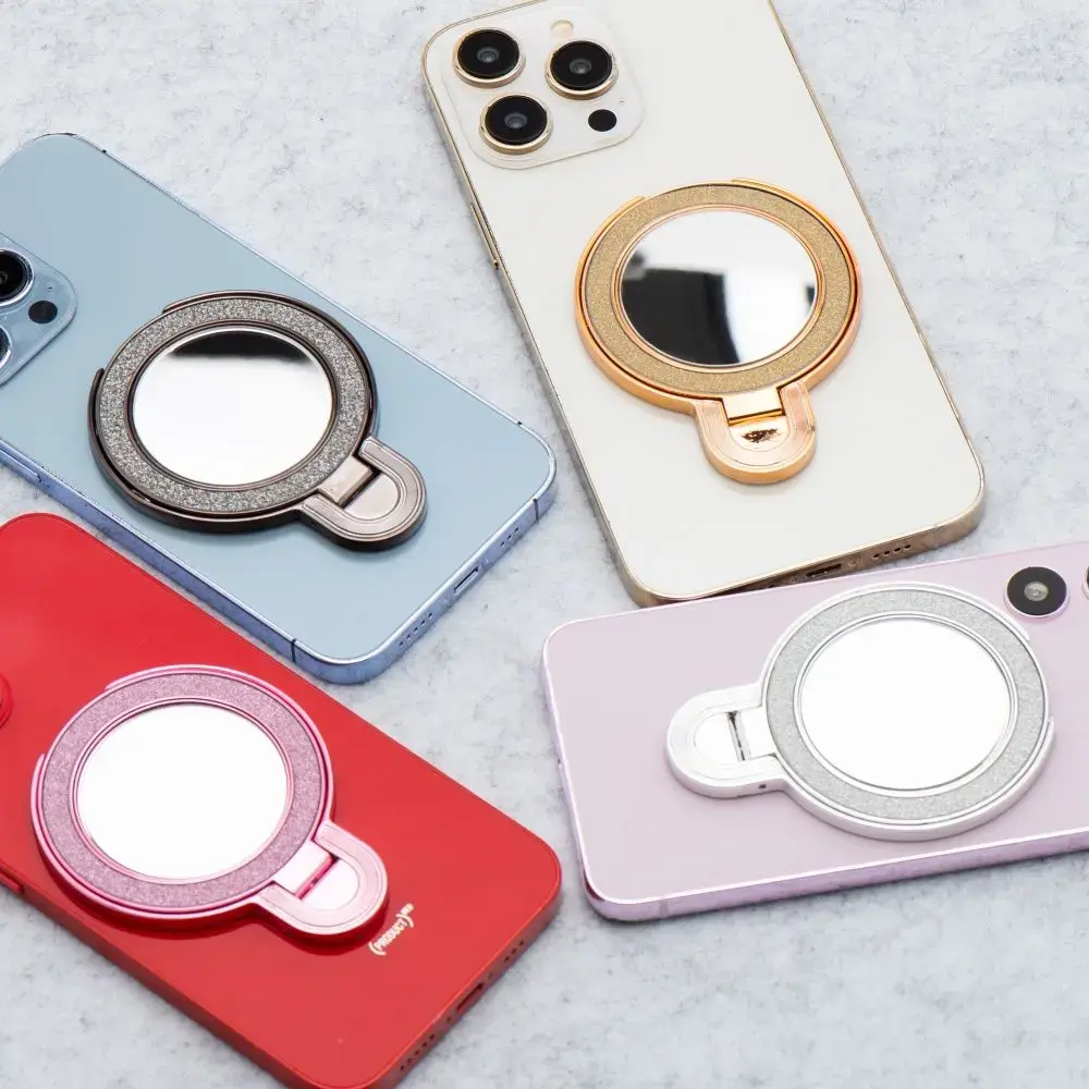 Phone stand CIRCLE MIRROR - stick-on - pink