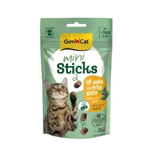 Gardumi kaķiem - GimCat Mini Sticks Chicken With Catnip 50g
