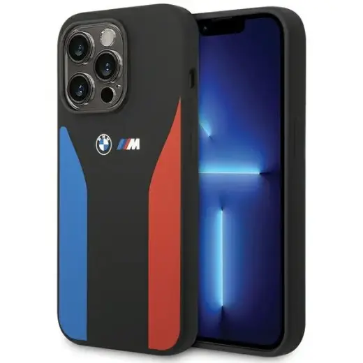 BMW BMHCP15L22SCSK iPhone 15 Pro 6.1" czarny|black Silicone Blue&Red Stripes M Collection