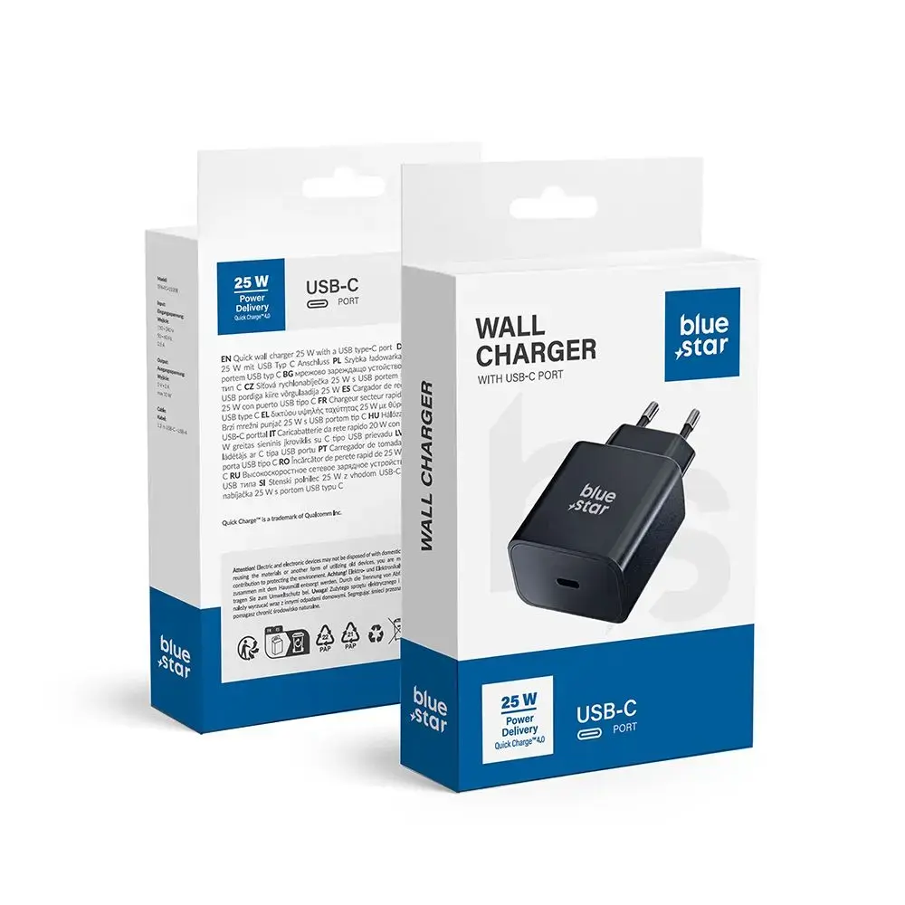 Blue Star TFB-TC-25WPD tīkla lādētājs | 25W | PD, QC | USB-C | melns