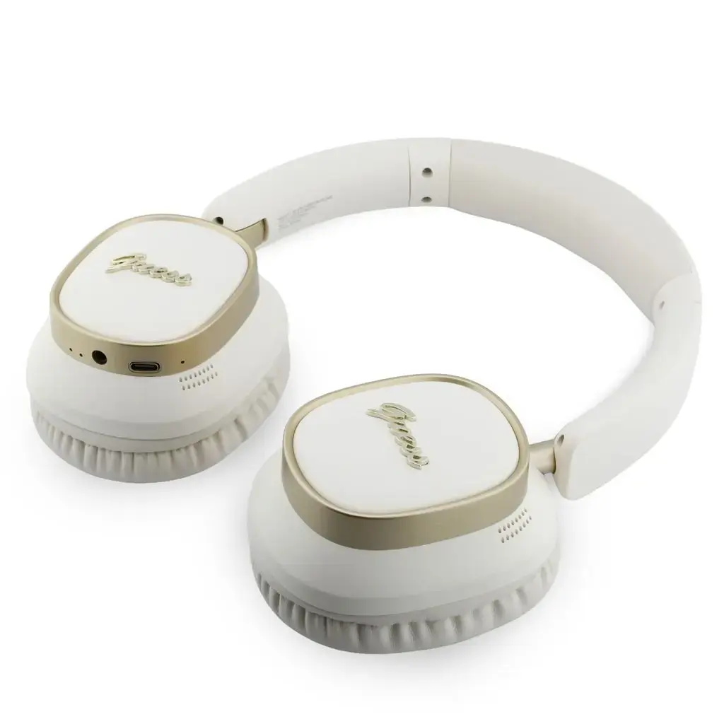 Guess Rectangle Metal Script Logo ENC Wireless Headphone White