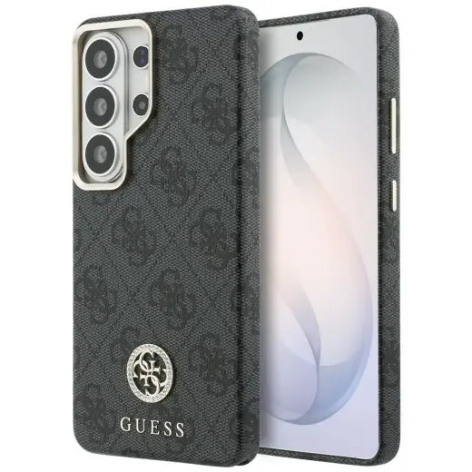 Guess 4G Rhinestone Round Logo telefono dėklas su MagSafe palaikymu Samsung Galaxy S26 Ultra (S948) juodas