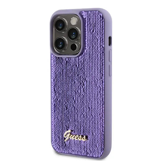Guess Sequin Script Logo Case for iPhone 14 Pro Purple