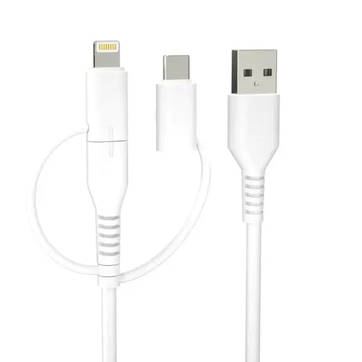 Forever KR3W1-00 3-in-1 datu pārraides un uzlādes vads | USB-A uz USB-C | 12W | 1.5m | balts