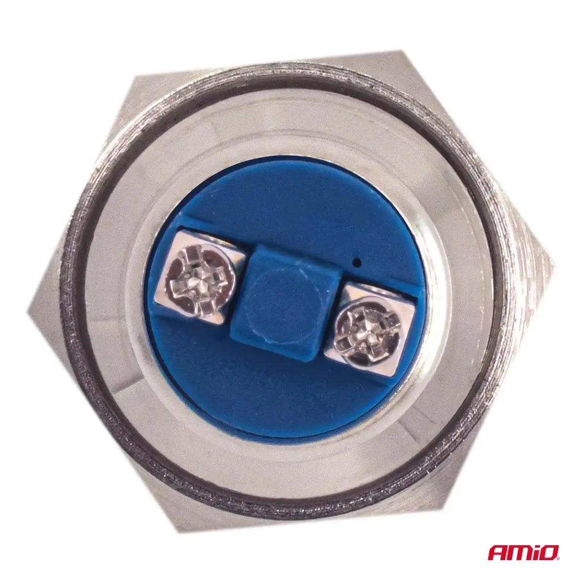 Flat round steel momentary button 19 mm, 5 A, 12/230 V, AMIO-04436