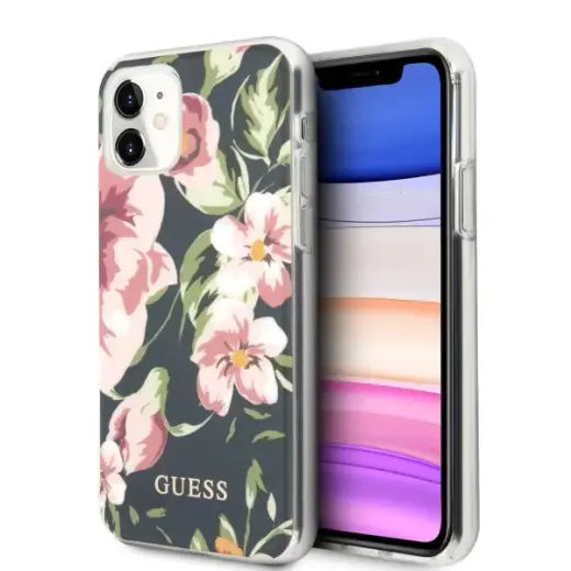 GUHCN61IMLFL03 Guess Flower Shiny N.3 Cover iPhone 11 Navy