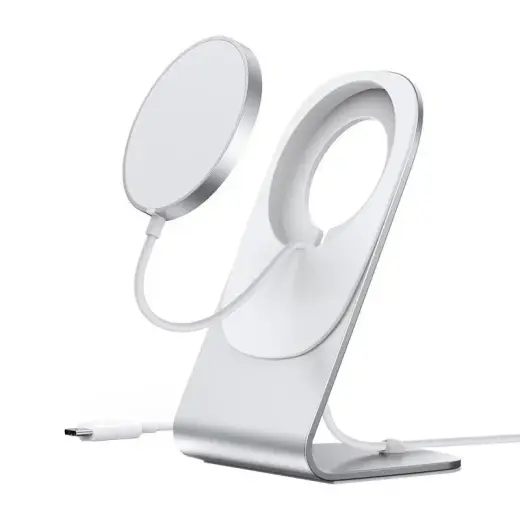 Choetech 15W Magnetic Qi Wireless Charger (MagSafe Compatible) White (T517-F) + Stand Holder Silver