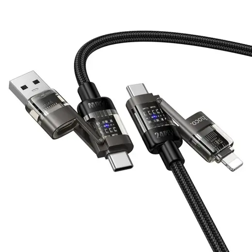 HOCO U151 4-in-1 data transfer and charging cable | USB-A to USB-C, Lightning | 240W | 1.2m | black