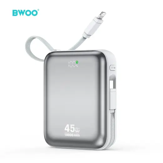 Внешний аккумулятор (powerbank) BWOO P77 | 10 000 мА·ч | 45 Вт | PD | USB-C, Lightning | серый
