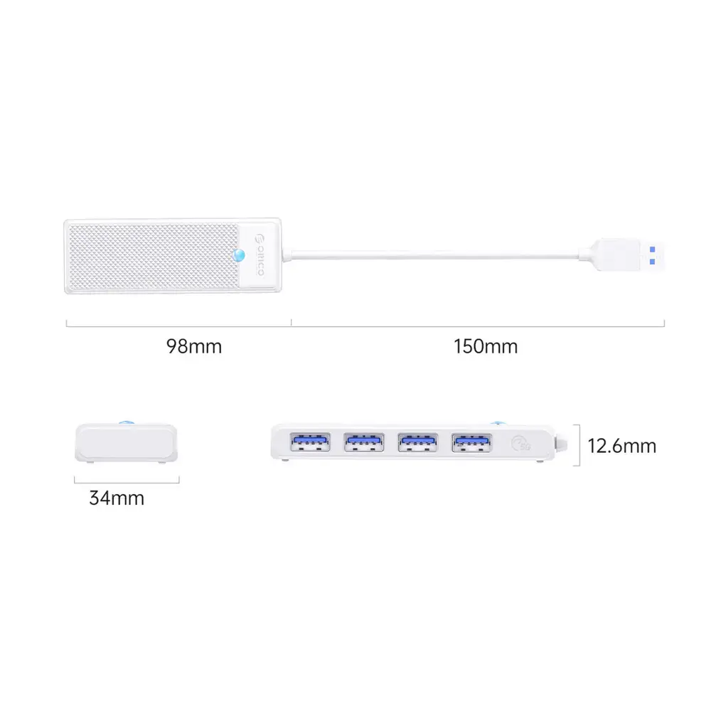 Orico PAPW4A-U3 USB Hub 4-port 4x USB-A 3.0 0.15 m - white