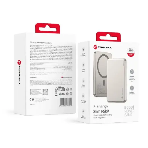 Powerbank compatible with MagSafe Forcell F-Energy Slim F5K9 QC4.0 PD3.0 15W 5000 mAh cloud dancer