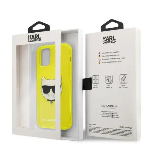 KLHCP12LCHTRY Karl Lagerfeld TPU Choupette Head Case for iPhone 12 Pro Max 6.7 Fluo Yellow