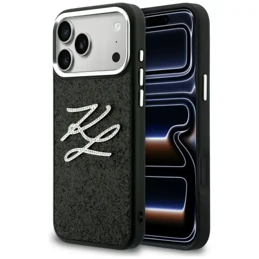 Karl Lagerfeld IML Glitter KL Diamond Logo maciņš telefonam iPhone 17 Pro Max melns