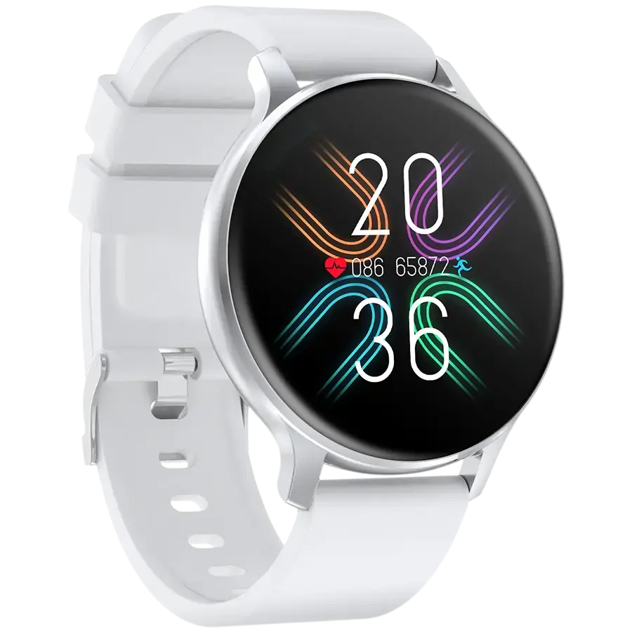 CANYON Badian SW-68, Smartwatch, Realtek 8762CK, 1.28''TFT 240x240px; RAM : 160KB,  Lithium-ion polymer battery, 3.7V 190mAh Include, Silver Zinc alloy middle frame + plastic bottom case+ white Silicone strap + silver strap buckle, 44.9x 10.9mm, strap: 20x220mm, 50.64g