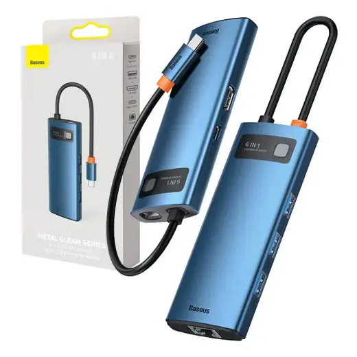 Baseus Metal Gleam 6in1 multifunctional USB Type C hub - USB Type C Power Delivery 100W | HDMI 4K 30Hz | 3x USB 3.2 Gen 1 | RJ45 1Gbps blue (WKWG000003)